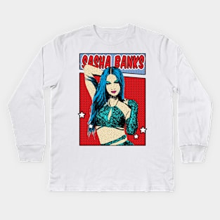 Sasha Banks Wrestling Pop Art Comic Style Kids Long Sleeve T-Shirt